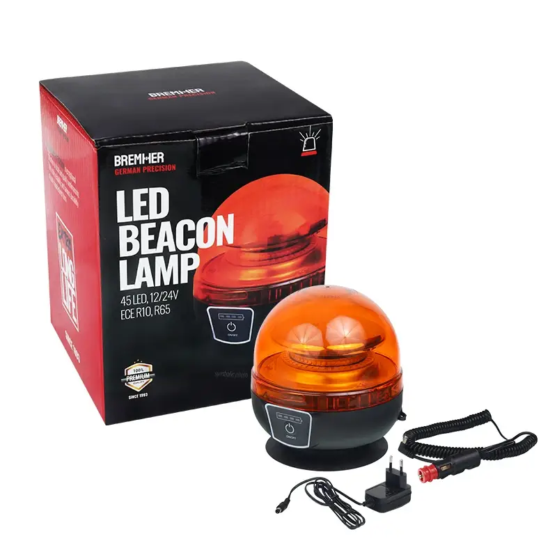 Lampa Ostrzegawcza Kogut Bezprzewodowa Okrągła Magnes 45 LED 12/24V Ece R10 R65 Wysokość 140mm Przewód Z Wtyczką do Gniazda Zapalniczki KB02MG Popularny