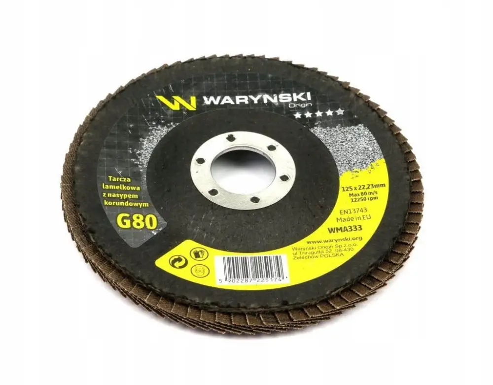 Tarcza do szlifierki 125 mm lamelkowa z elektrokorundem GR80 (sprzedawana po 10 szt.) Waryński WMA333 Darmowa dostawa