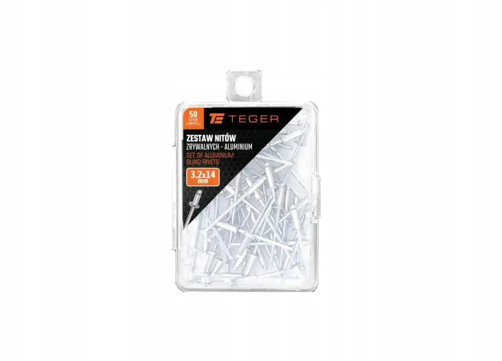 Zestaw nitów zrywalnych aluminiowych (3.2x14mm) / 50 szt. TEGER T-W-NA-3.2X14 Nowość
