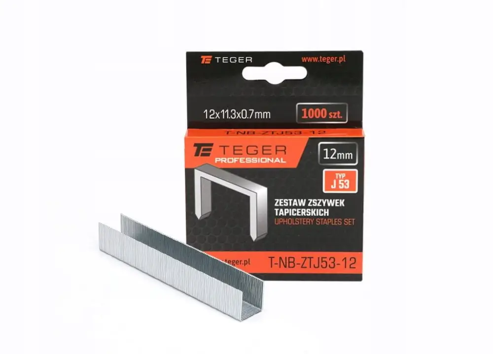 Zamów teraz Zestaw zszywek tapicerskich PROFESSIONAL (typ J/53) 12/11,3/0,7mm / 1000 szt TEGER T-NB-ZTJ53-12